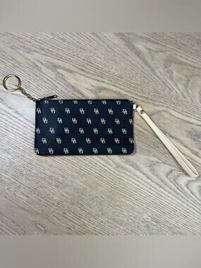 Dooney & Bourke Signature Logo Black Monogram Wristlet Mini Clutch Keychain